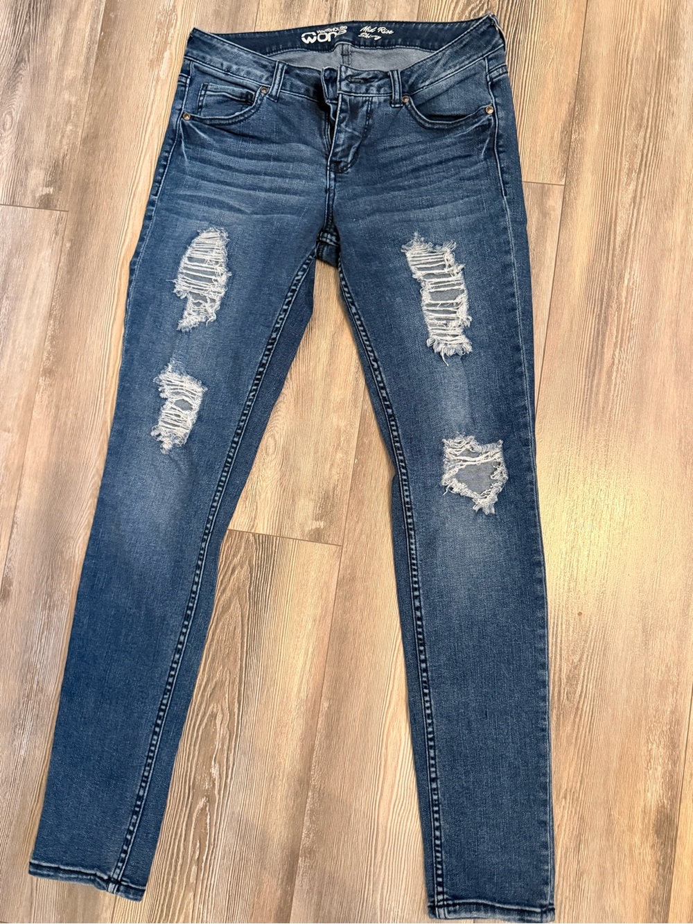 Warehouse Distressed Dark Blue Skinny Jeans